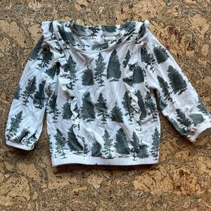 Kate Quinn side ruffle scoop neck top, multi pine